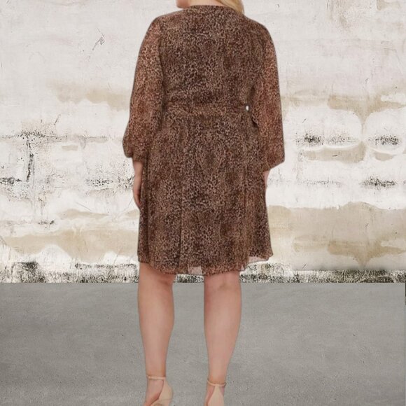 MSK Women's Beige Leopard-Print Pintucked Shirt Dress Size 22 - Picture 2 of 7